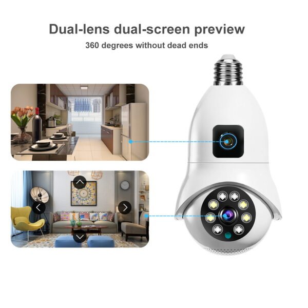 | Smart Home 2MP Dual Lens E27 Lamp Holder Light Bulb CCTV Camera V380 Pro Night Vision Wireless WiFi Bulb IP Camera